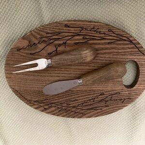 Pampered Chef ash wood cheese tray with utensils